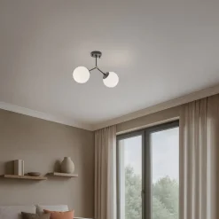 Opviq Loftlampe Damar, sort, glas, 2 lyskilder, længde 44 cm