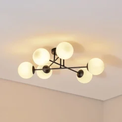 Loftlampe Glassy, 6 lyskilder, sort/opal^Euluna Hot