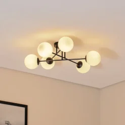 Loftlampe Glassy, 6 lyskilder, sort/opal^Euluna Hot