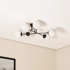 Loftlampe Glassy, 6 lyskilder, sort/opal^Euluna Hot