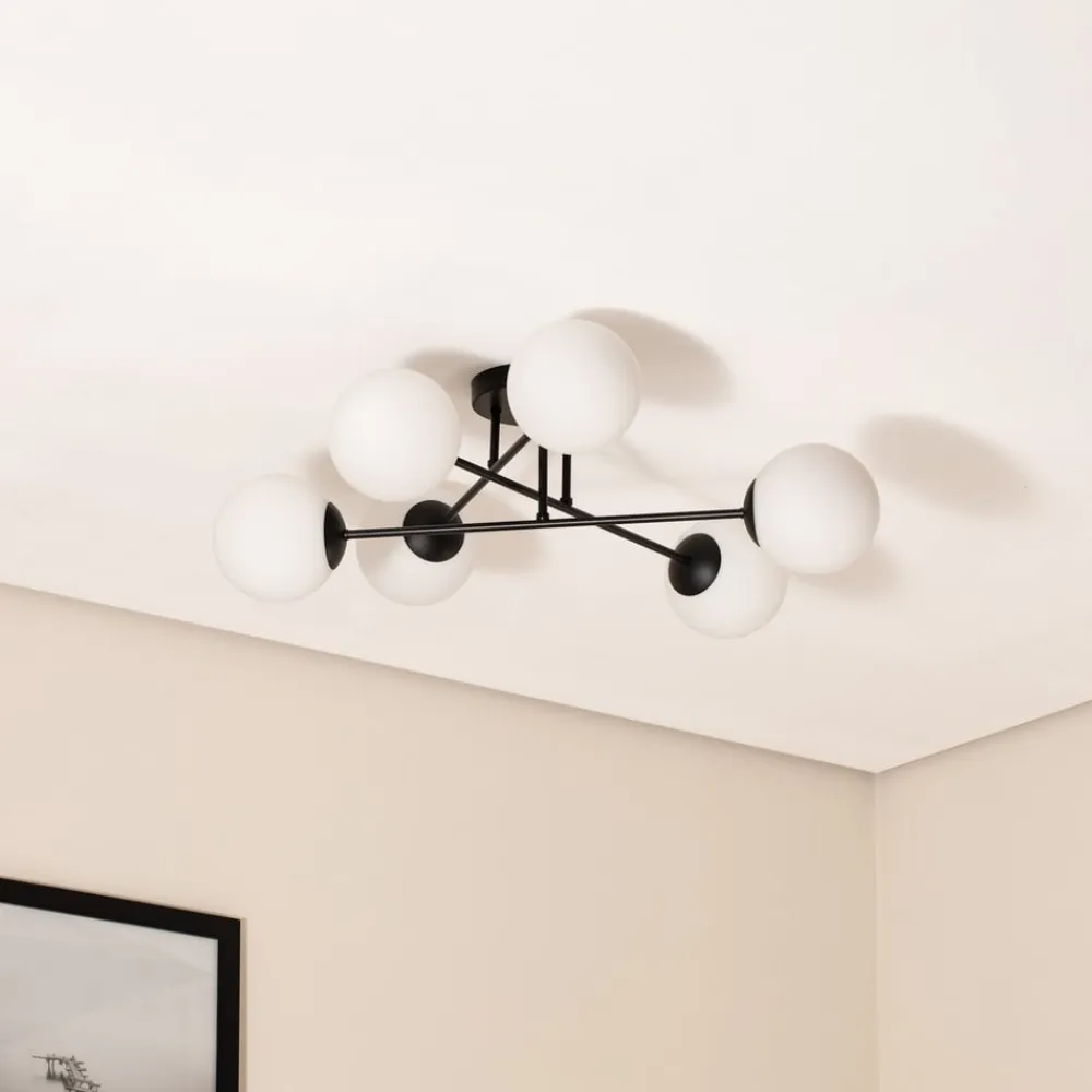 Loftlampe Glassy, 6 lyskilder, sort/opal^Euluna Hot