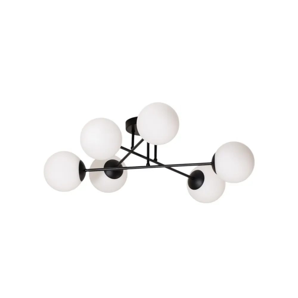 Loftlampe Glassy, 6 lyskilder, sort/opal^Euluna Hot