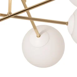 Loftlampe Glassy, 6 lyskilder, hvid/guld/opal^Euluna