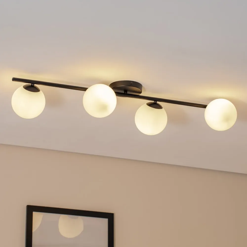 Loftlampe Glassy, 4 lyskilder, lineær, sort/opal^Euluna New