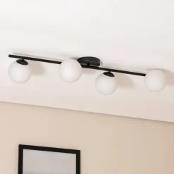 Loftlampe Glassy, 4 lyskilder, lineær, sort/opal^Euluna New