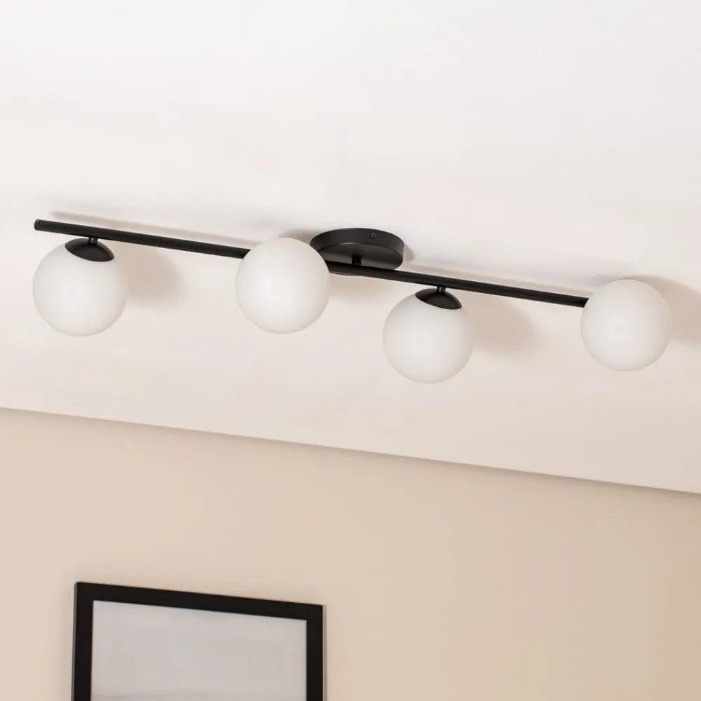Loftlampe Glassy, 4 lyskilder, lineær, sort/opal^Euluna New