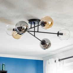 EMIBIG LIGHTING Loftlampe Glassy, sort, grafit/amber/klar, 6 lyskilder.