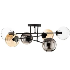 EMIBIG LIGHTING Loftlampe Glassy, sort, grafit/amber/klar, 6 lyskilder.