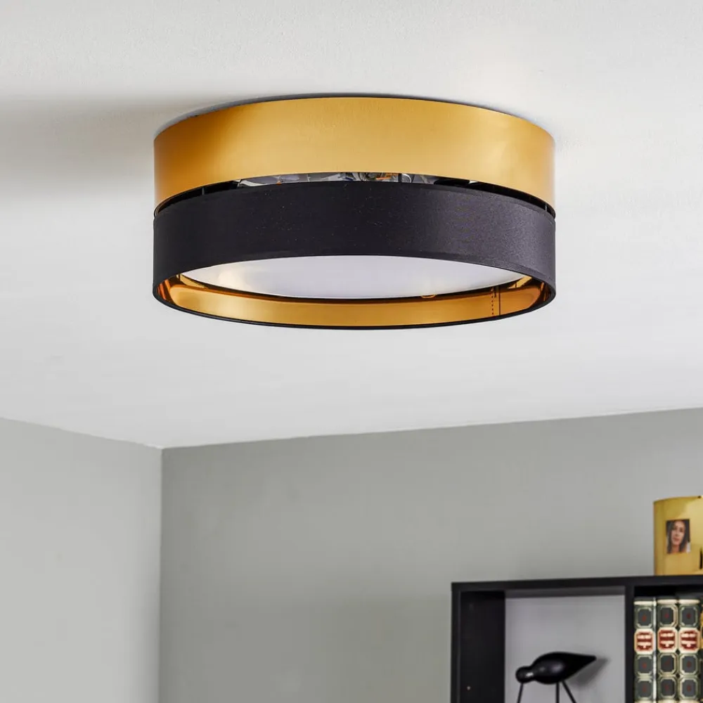 TK Lighting Loftlampe Hilton, sort/guld, Ø 45 cm