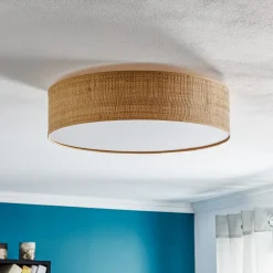 Loftlampe Leano beige rund af rattan^Eko-Light