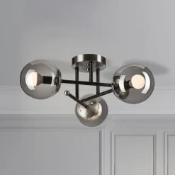 Lamkur Loftlamper|Loftlamper>Loftlampe Malena, Ø 19 cm, røggrå, glas/metal 3 lyskilder.