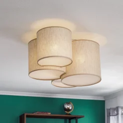 TK Lighting Loftlampe Mona Nature, 4 lyskilder, naturfarvet hør