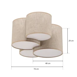 TK Lighting Loftlampe Mona Nature, 4 lyskilder, naturfarvet hør