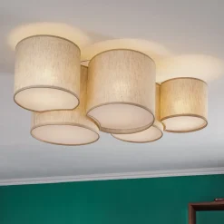 Loftlampe Mona Nature, 5 lyskilder, naturfarvet linned^TK Lighting Sale