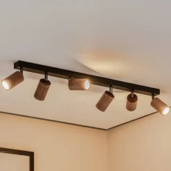 Luminex Gang|Loftlamper>Loftlampe Nise, 6 lyskilder, aflang, sort stål, træ