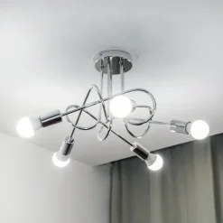 HELAM Loftlampe Oxford, krom, 5 lyskilder, Ø 47 cm, metal