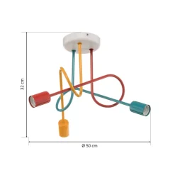 HELAM Loftlampe Oxford med 3 lyskilder orange/rød/turkis
