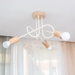 Loftlampe Oxford, sandbeige, træ, metal, 3 lyskilder, Ø 44 cm^HELAM Online