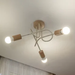 Loftlampe Oxford, sandbeige, træ, metal, 3 lyskilder, Ø 44 cm^HELAM Online