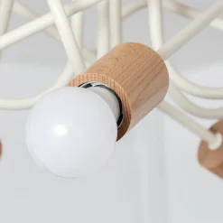 HELAM Loftlampe Oxford, sandbeige, træ, metal, 5 lyskilder, Ø 47 cm