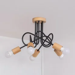 Loftlampe Oxford, sort, træ, metal, 5 lyskilder, Ø 47 cm^HELAM Outlet