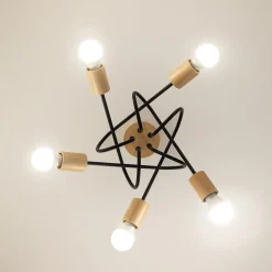 Loftlampe Oxford, sort, træ, metal, 5 lyskilder, Ø 47 cm^HELAM Outlet