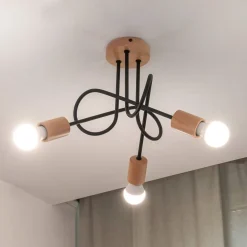 Loftlampe Oxford, sort, træ, metal, 3 lyskilder, Ø 44 cm^HELAM New