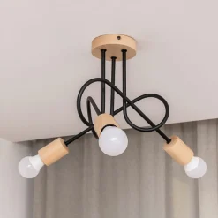 Loftlampe Oxford, sort, træ, metal, 3 lyskilder, Ø 44 cm^HELAM New