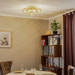 Argon Loftlamper>Loftlampe Paz hvid med trælameller-kugler 3 lyskilder.