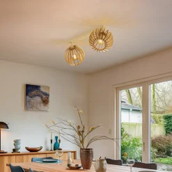 Argon Loftlamper>Loftlampe Paz hvid trælameller-kugler, 2 lyskilder.