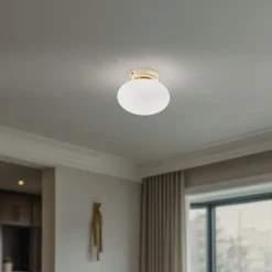 Domiluce Loftlamper|Loftlamper>Loftlampe Ufo, guld/hvid, Ø 18 cm, glas, G9