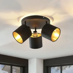 Lindby Spotlights>Loftlampe Vasilia i sort og guld, 3 lyskilder.