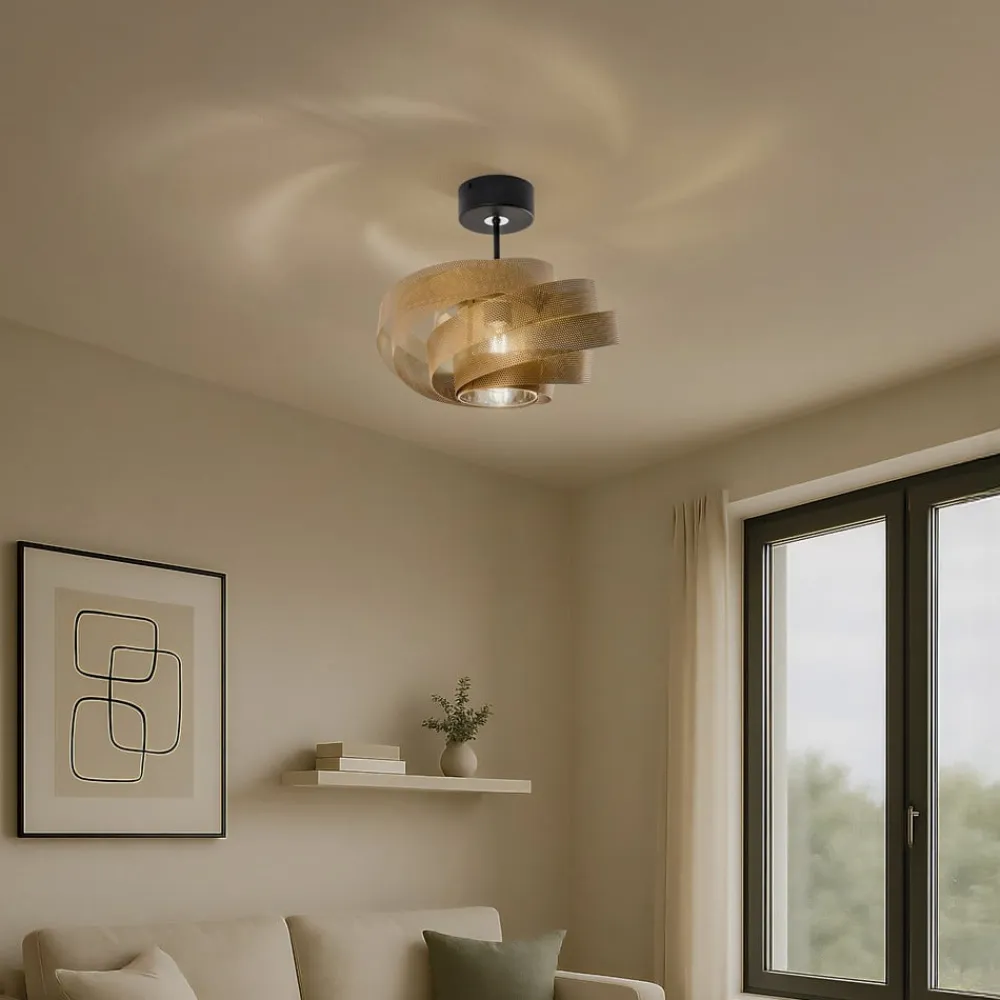 Loftlampe Vento, sort/guld, metal, Ø 40 cm, E27^Domiluce