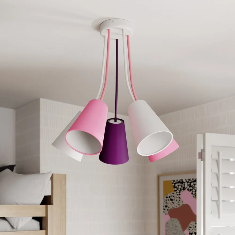 Loftlampe Wire Kids 5 lyskilder, hvid/pink/violet^TK Lighting Hot
