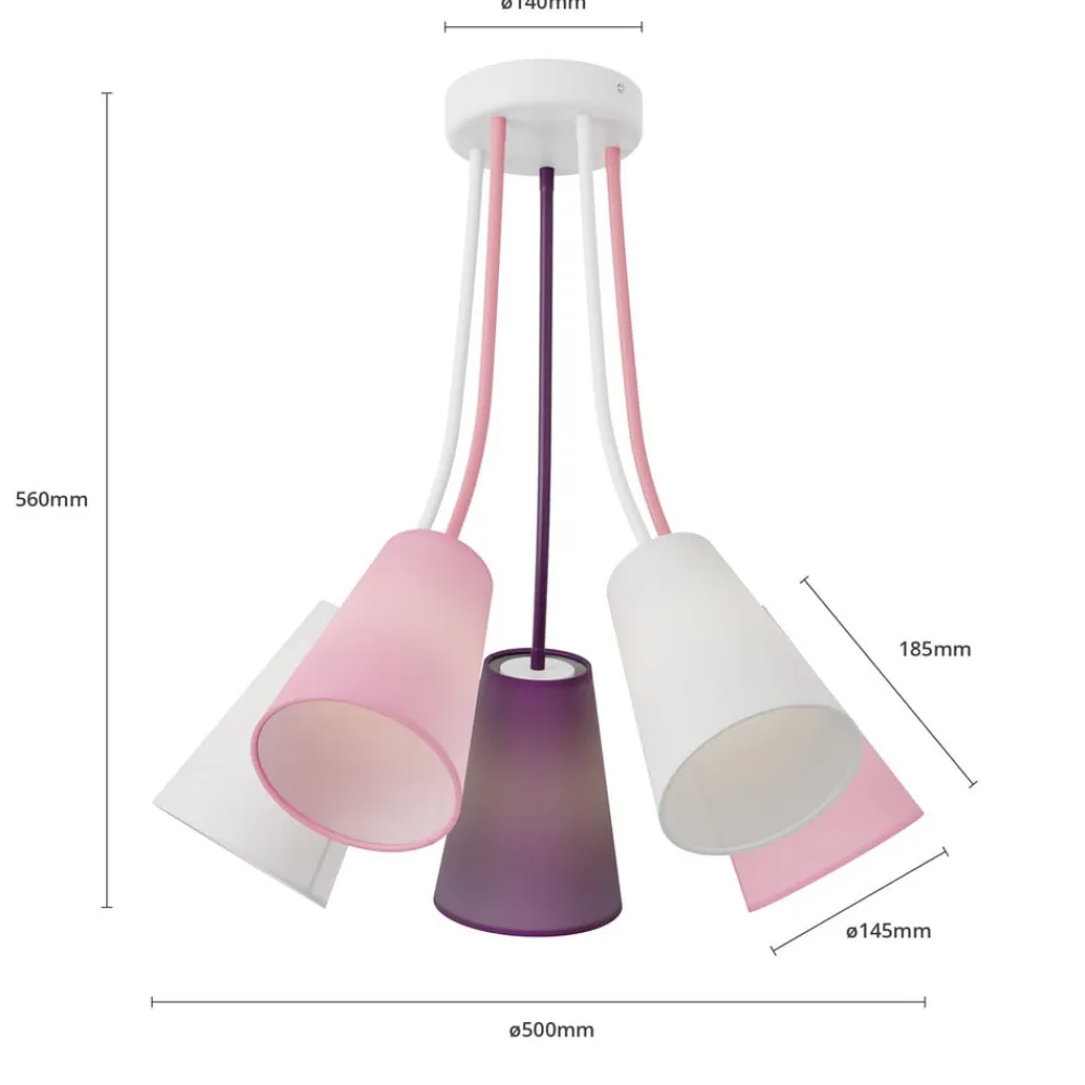 Loftlampe Wire Kids 5 lyskilder, hvid/pink/violet^TK Lighting Hot