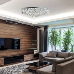 Searchlight Loftslampe Hanna krom glas krystal kugler 80 cm