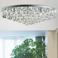 Searchlight Loftslampe Hanna krom glas krystal kugler 80 cm