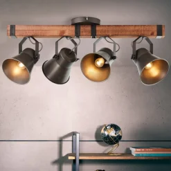 Brilliant Gang|Loftlamper>Loftspot Decca, længde 78 cm, sort/træ, 4-lys.