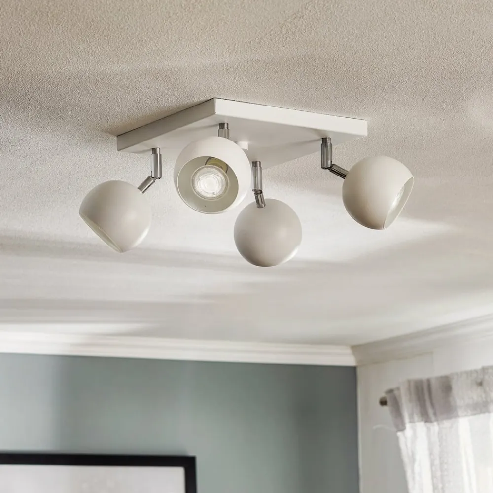 SOLLUX LIGHTING Loftspot Flame, hvid, 4 lyskilder, firkantet