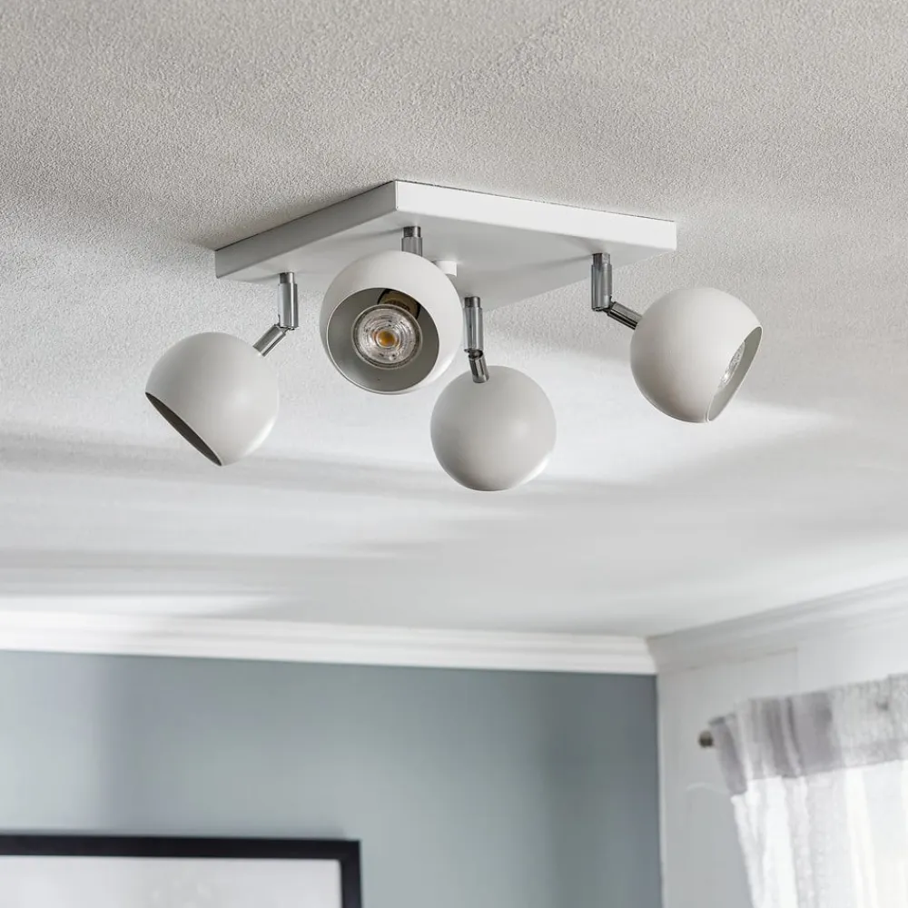 SOLLUX LIGHTING Loftspot Flame, hvid, 4 lyskilder, firkantet