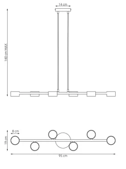 EMIBIG LIGHTING Loftspot, Megara, længde 80 cm, metal, 6 lyskilder.