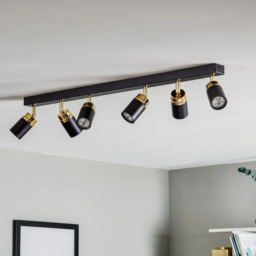 Loftspot Reno, 6 lyskilder, sort/guld^Luminex Hot