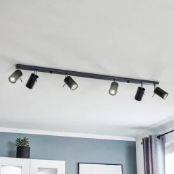 SOLLUX LIGHTING Loftspot Round i sort, 6 lyskilder lineær