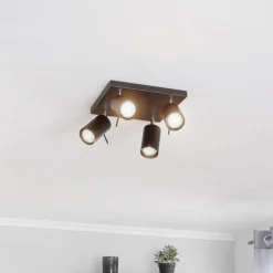 SOLLUX LIGHTING Loftlamper|Spotlights>Loftspot Round i sort, 4 lyskilder, firkantet