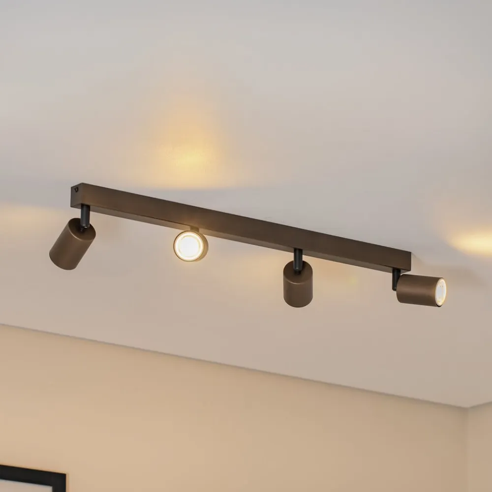 TK Lighting Loftspot Top, justerbar, brun, 4 lyskilder lineær