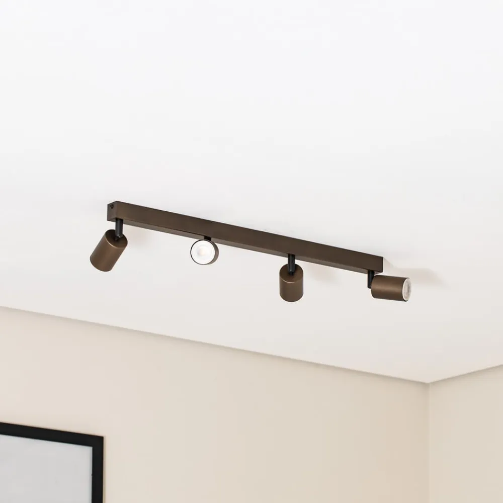 TK Lighting Loftspot Top, justerbar, brun, 4 lyskilder lineær