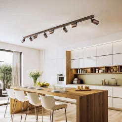 TK Lighting Loftspot Top, justerbar, brun, 8 lyskilder lineær