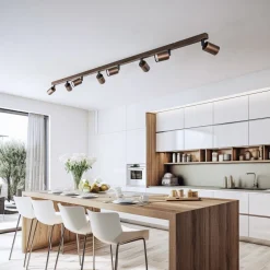 TK Lighting Loftspot Top, justerbar, brun, 8 lyskilder lineær