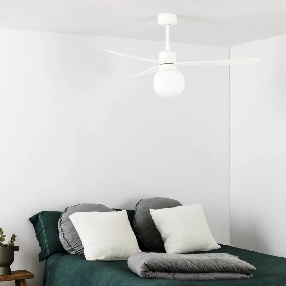 FARO BARCELONA Loftventilator Amelia Ball, LED-lampe, hvid