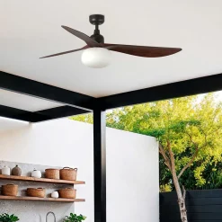 FARO BARCELONA Loftventilatorer>Loftventilator med lys Outwood, brun, DC, støjsvag, Ø150cm